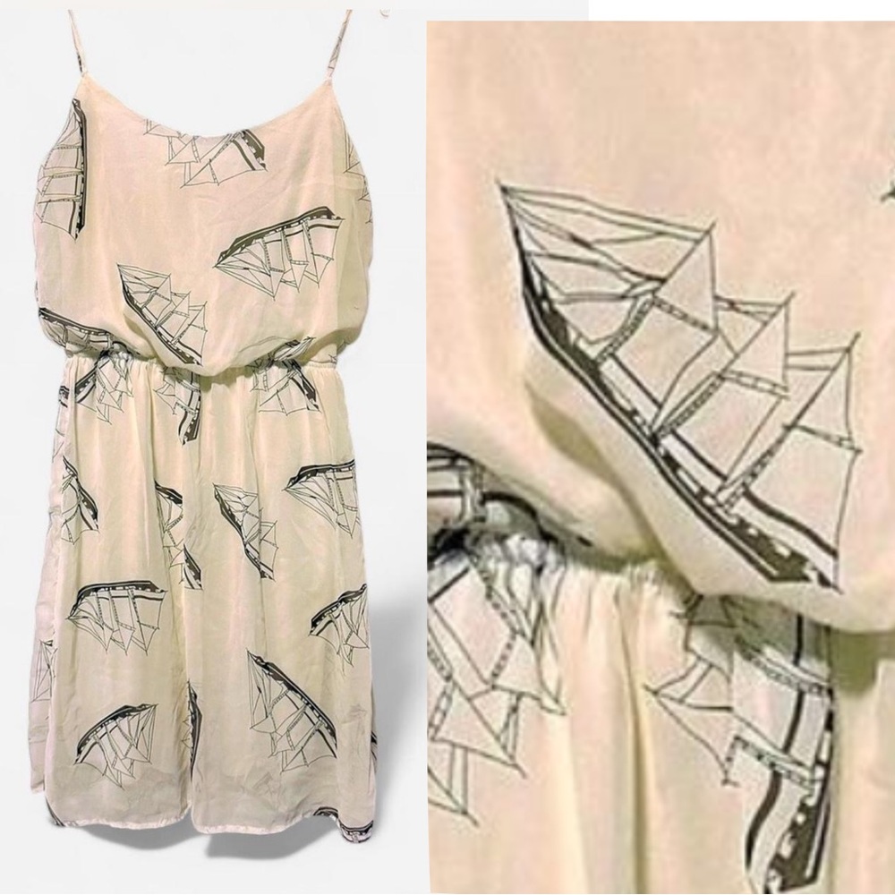 Peach Love Cream Nautical Sailboat Fit Flare Dress S